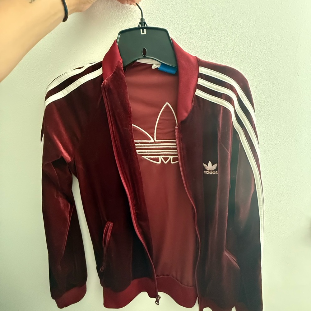 Adidas Maroon Jacket with White Accents